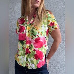Jams World Honolulu Retro Holiday Print Morning Glory Button Down Shirt XS